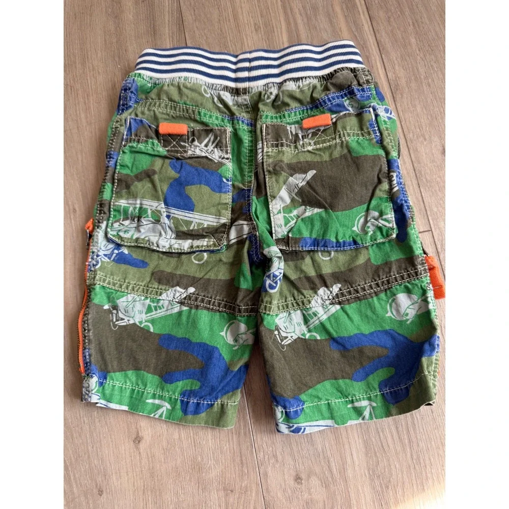 Mini Boden Boys Camo Airplane Cargo Shorts Green Blue Size 3Y‎ Elastic Waist